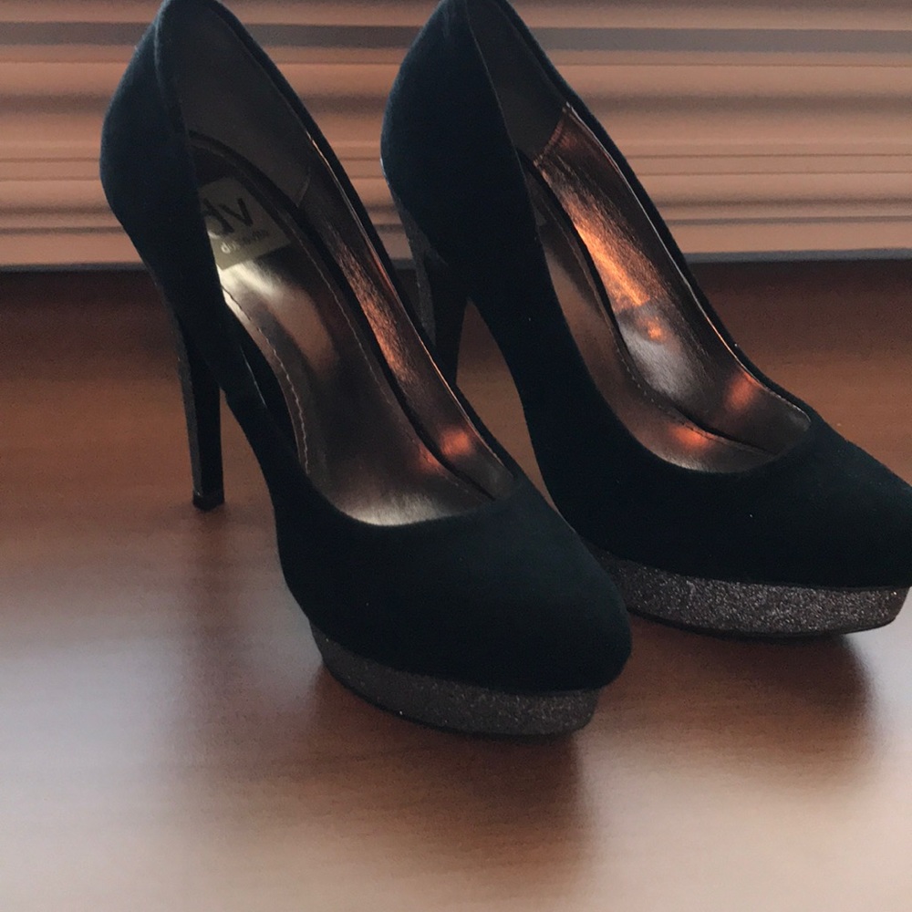 Black suede heels.